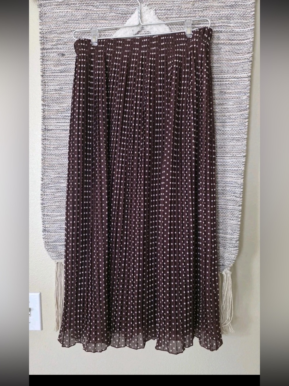 Neti Neti Italian Womens Size L Brown Polka Dot Pleated Midi Skirt Elastic Waist